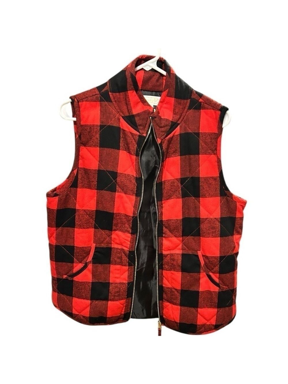 MUD PIE Buffalo Plaid Red Black Winter Outer Vest Women’s Large VGC